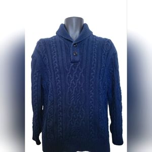 J. CREW  Shawl Collar 2 Button Cableknit Pullover Sweater Blue SZ XL Men's